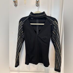 BEBE  TOP with jeweled sleeves